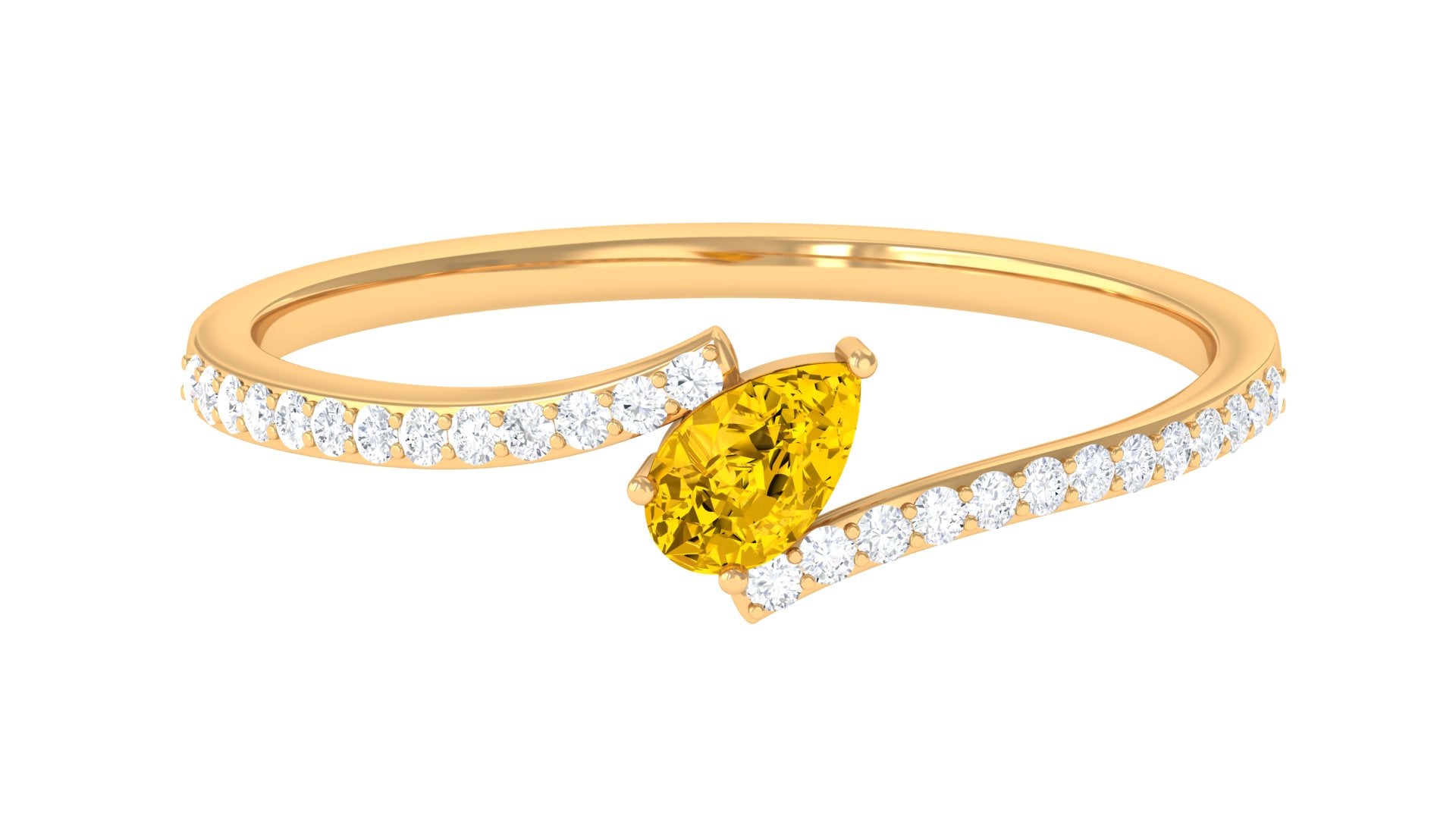 Real Yellow Sapphire Solitaire Bypass Ring with Diamond Yellow Sapphire - ( AAA ) - Quality - Rosec Jewels