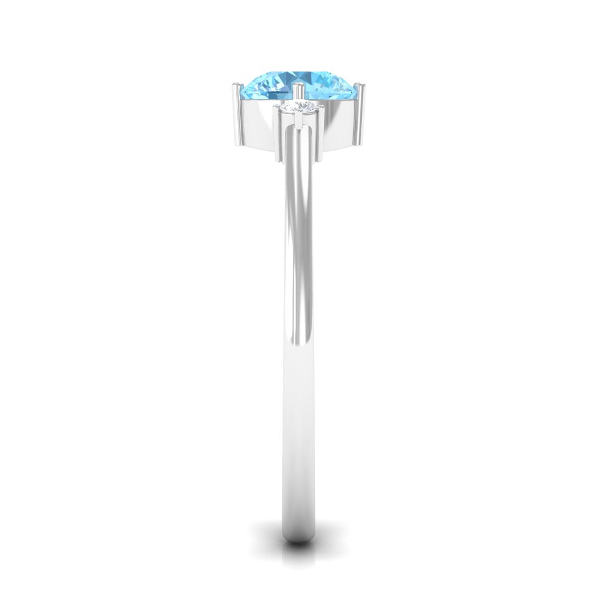Round Aquamarine Solitaire Promise Ring with Diamond Aquamarine - ( AAA ) - Quality - Rosec Jewels