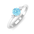 Round Aquamarine Solitaire Promise Ring with Diamond Aquamarine - ( AAA ) - Quality - Rosec Jewels