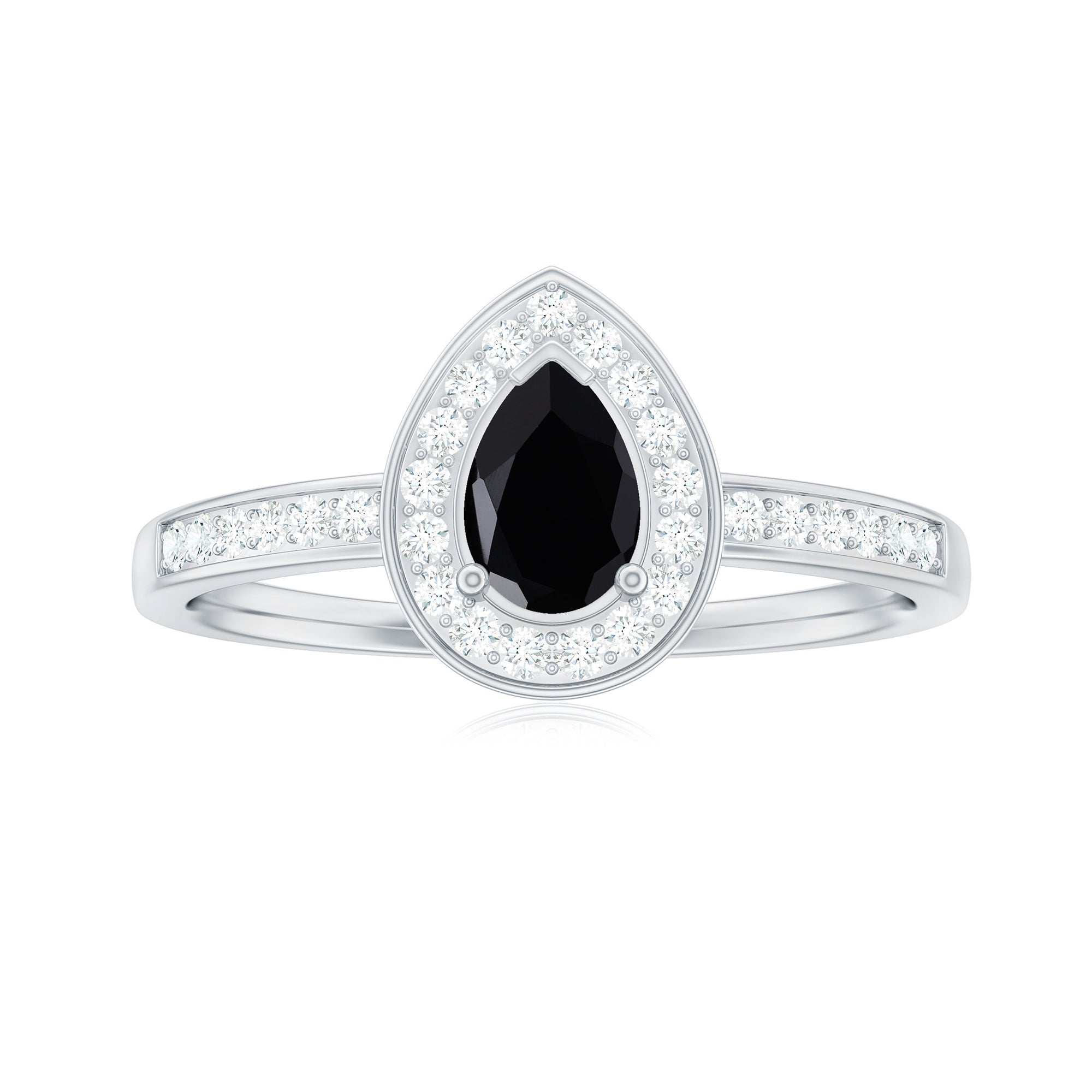 1 CT Classic Black Onyx Engagement Ring with Diamond Halo Black Onyx - ( AAA ) - Quality - Rosec Jewels