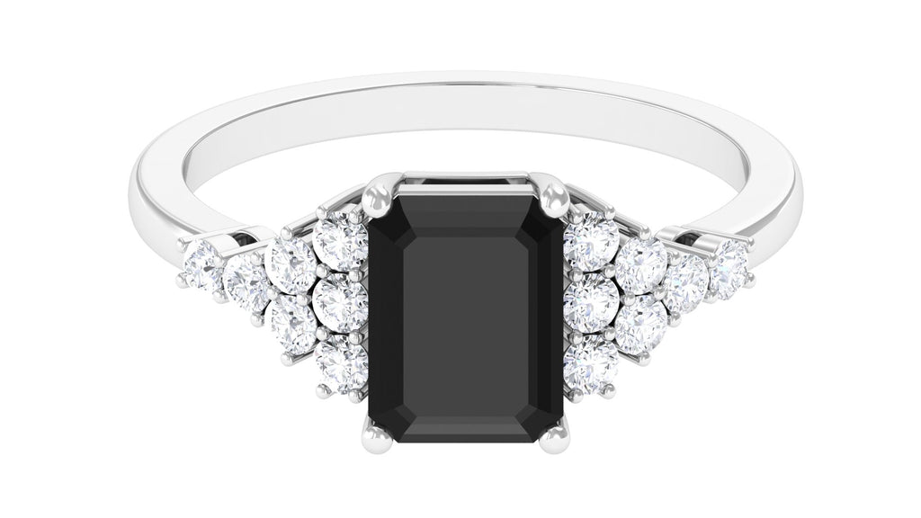 2.25 CT Octagon Cut Black Onyx Engagement Ring with Diamond Side Stones Black Onyx - ( AAA ) - Quality - Rosec Jewels