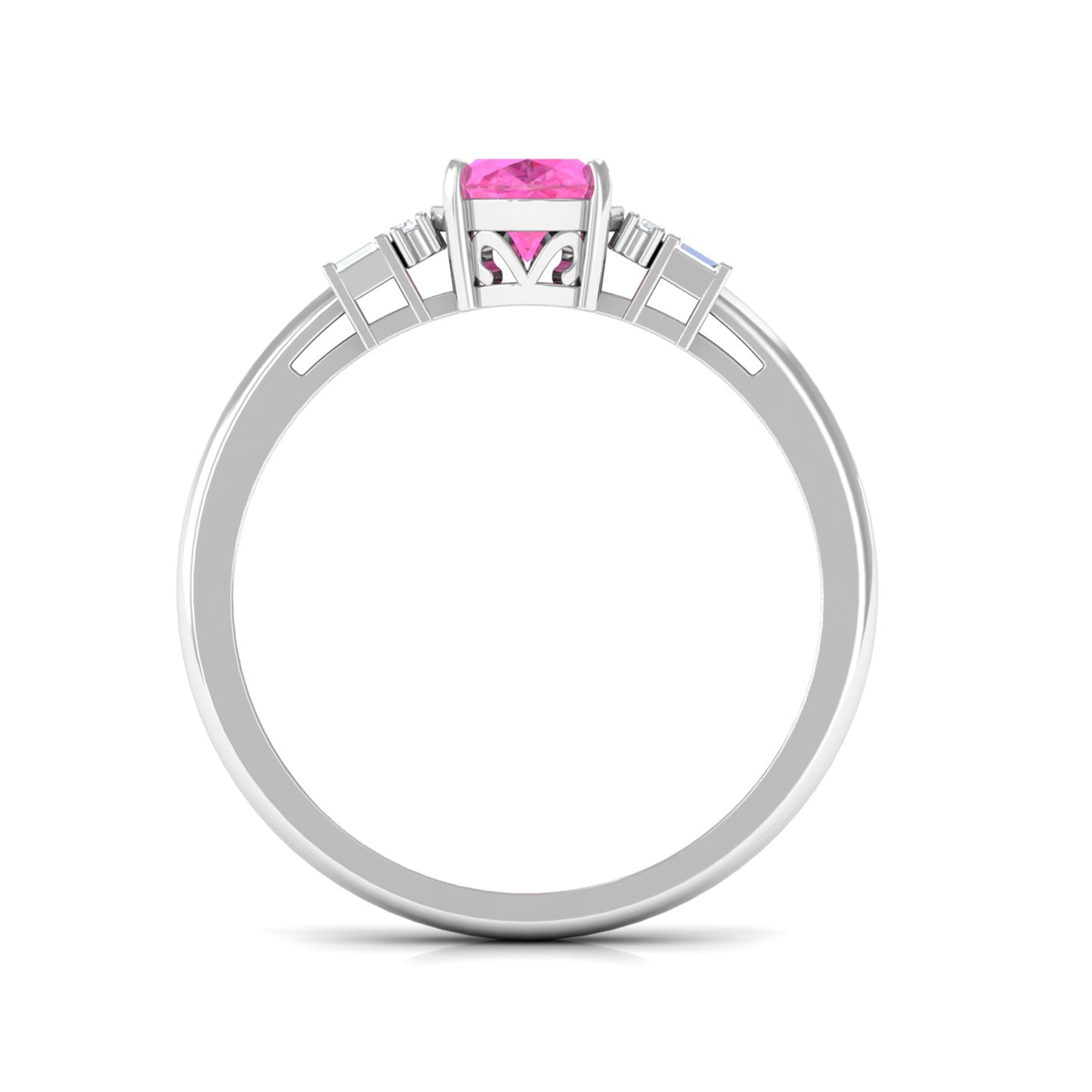 Natural Oval Cut Pink Sapphire Engagement Ring with Diamond Pink Sapphire - ( AAA ) - Quality - Rosec Jewels