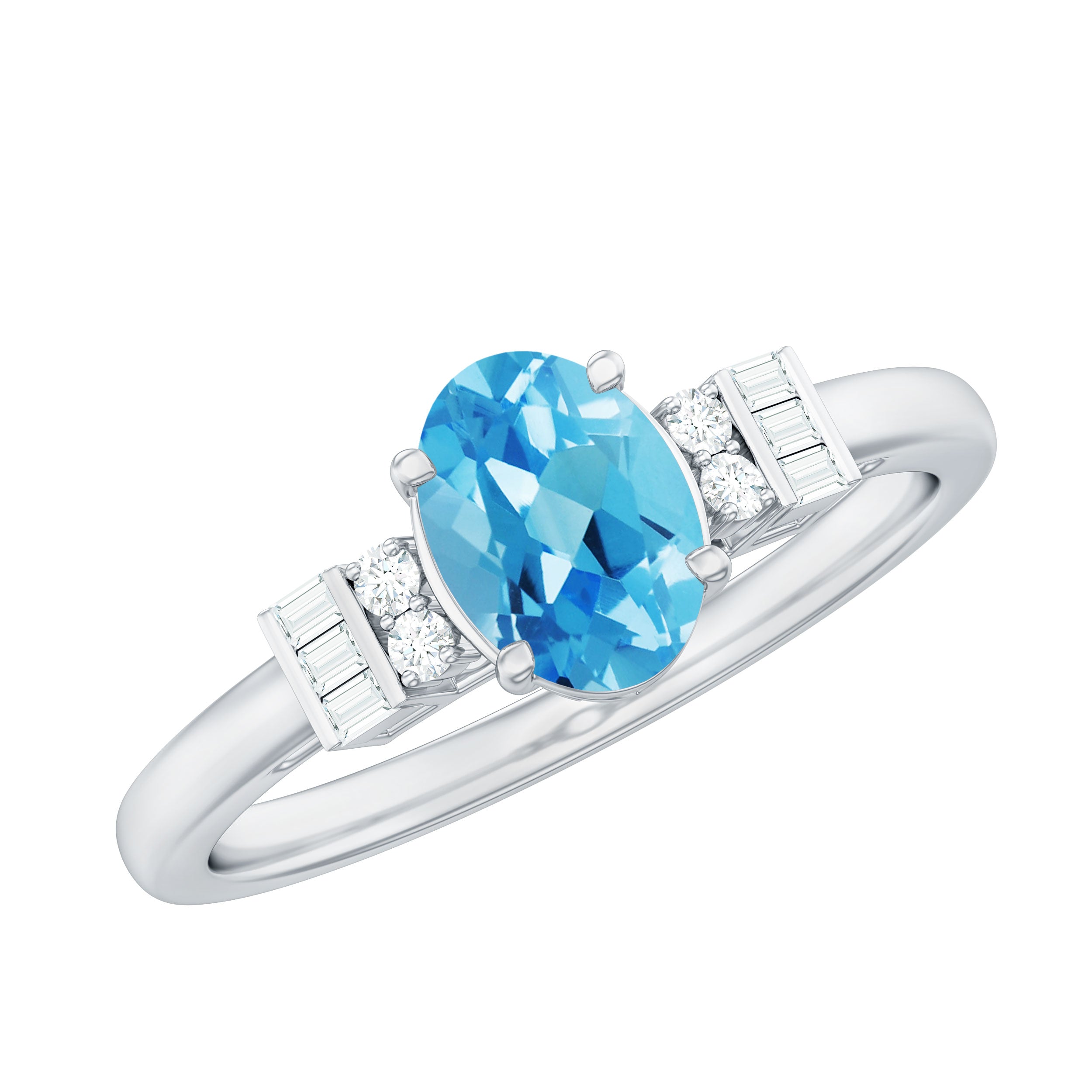 Oval Cut Aquamarine Classic Engagement Ring with Diamond Aquamarine - ( AAA ) - Quality - Rosec Jewels
