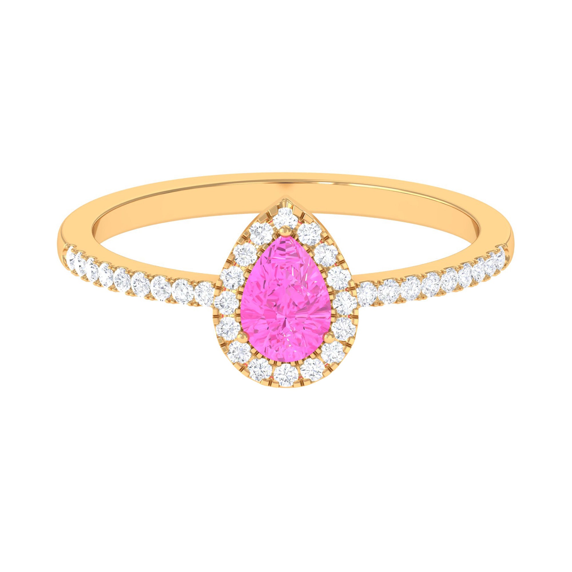 Minimal Pink Sapphire Engagement Ring with Diamond Accent Pink Sapphire - ( AAA ) - Quality - Rosec Jewels
