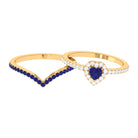 1 CT Created Blue Sapphire and Diamond Heart Wedding Ring Set Lab Created Blue Sapphire - ( AAAA ) - Quality - Rosec Jewels
