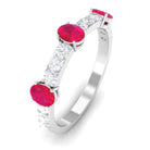 Oval Shape Ruby and Diamond Half Eternity Band Ring Ruby - ( AAA ) - Quality - Rosec Jewels