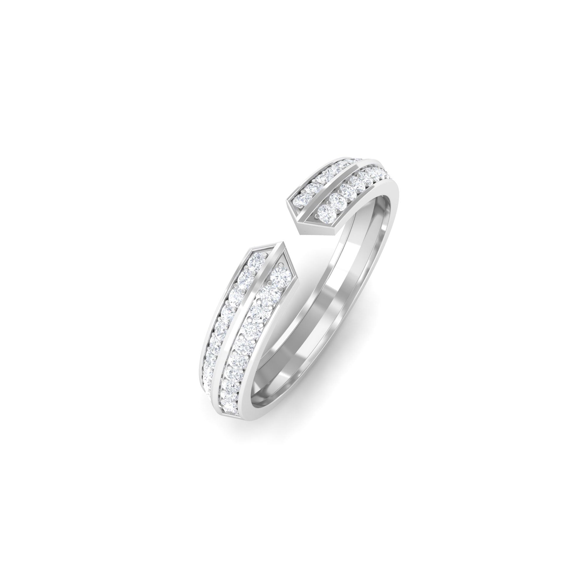 Pave Set Diamond Contemporary Cuff Ring Diamond - ( HI-SI ) - Color and Clarity - Rosec Jewels
