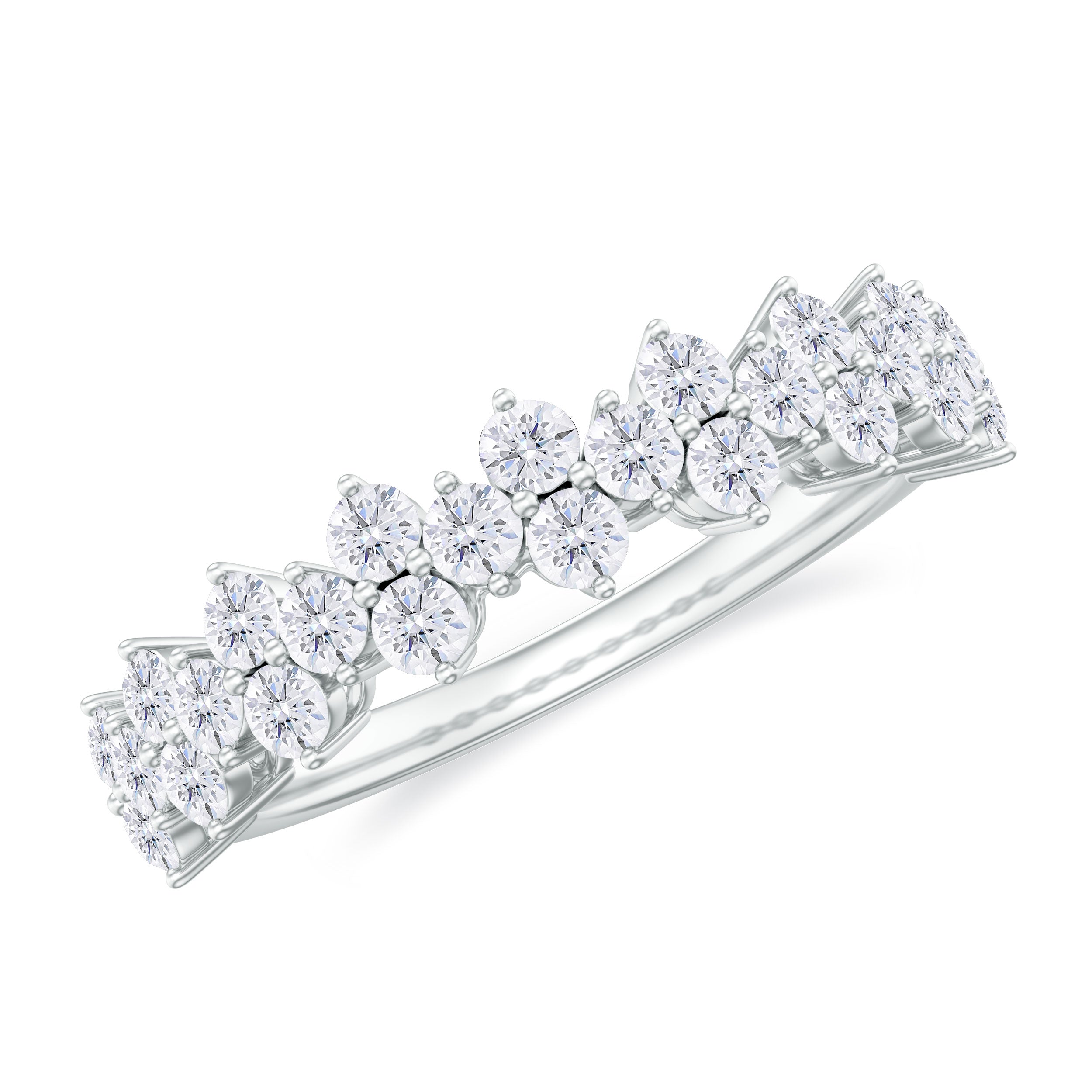 Round Diamond Cluster Half Eternity Band Ring Diamond - ( HI-SI ) - Color and Clarity - Rosec Jewels