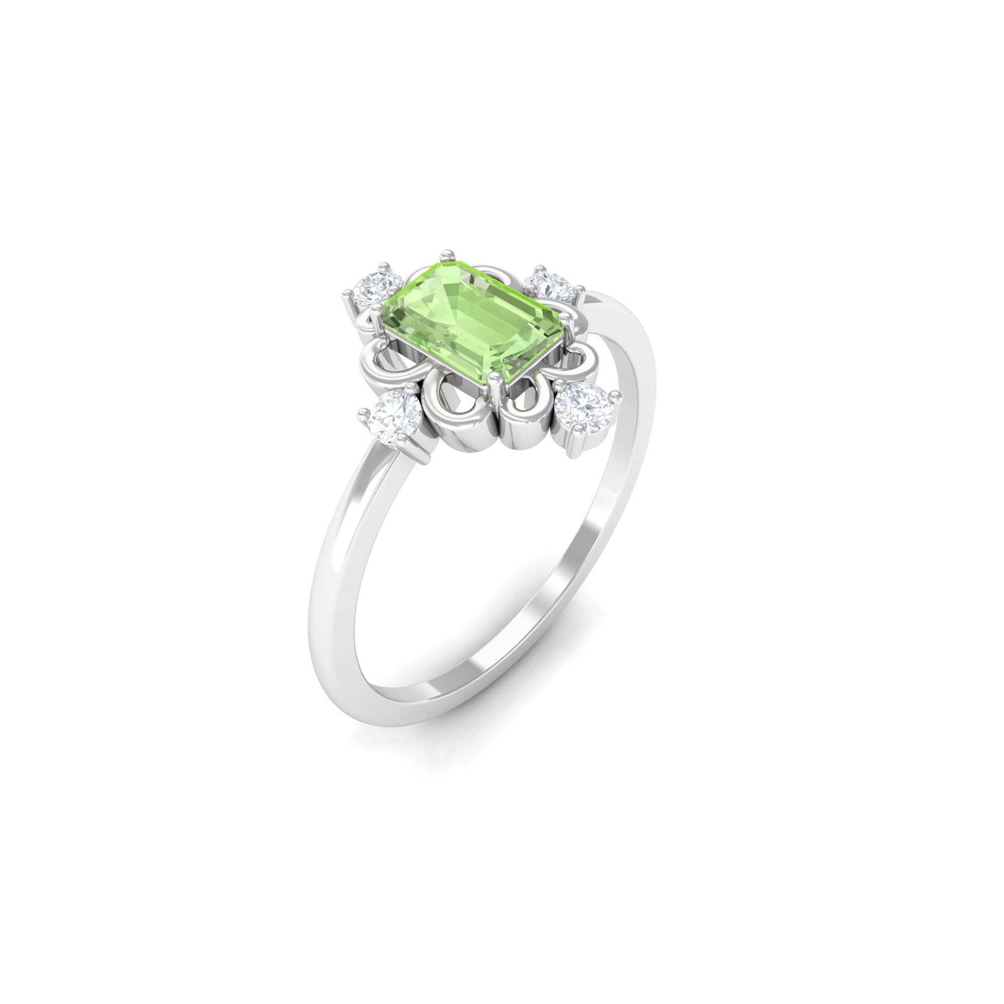 Green Sapphire Solitaire Vintage Ring with Diamond Stones Green Sapphire - ( AAA ) - Quality - Rosec Jewels