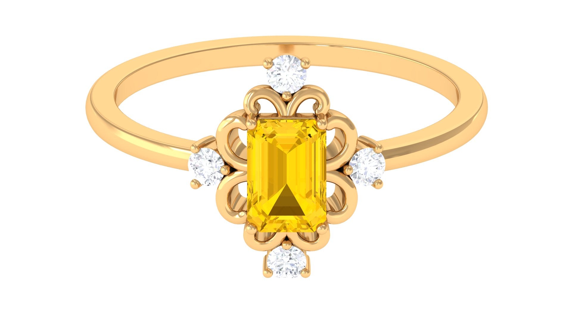 Vintage Inspired Solitaire Yellow Sapphire and Moissanite Ring Yellow Sapphire - ( AAA ) - Quality - Rosec Jewels