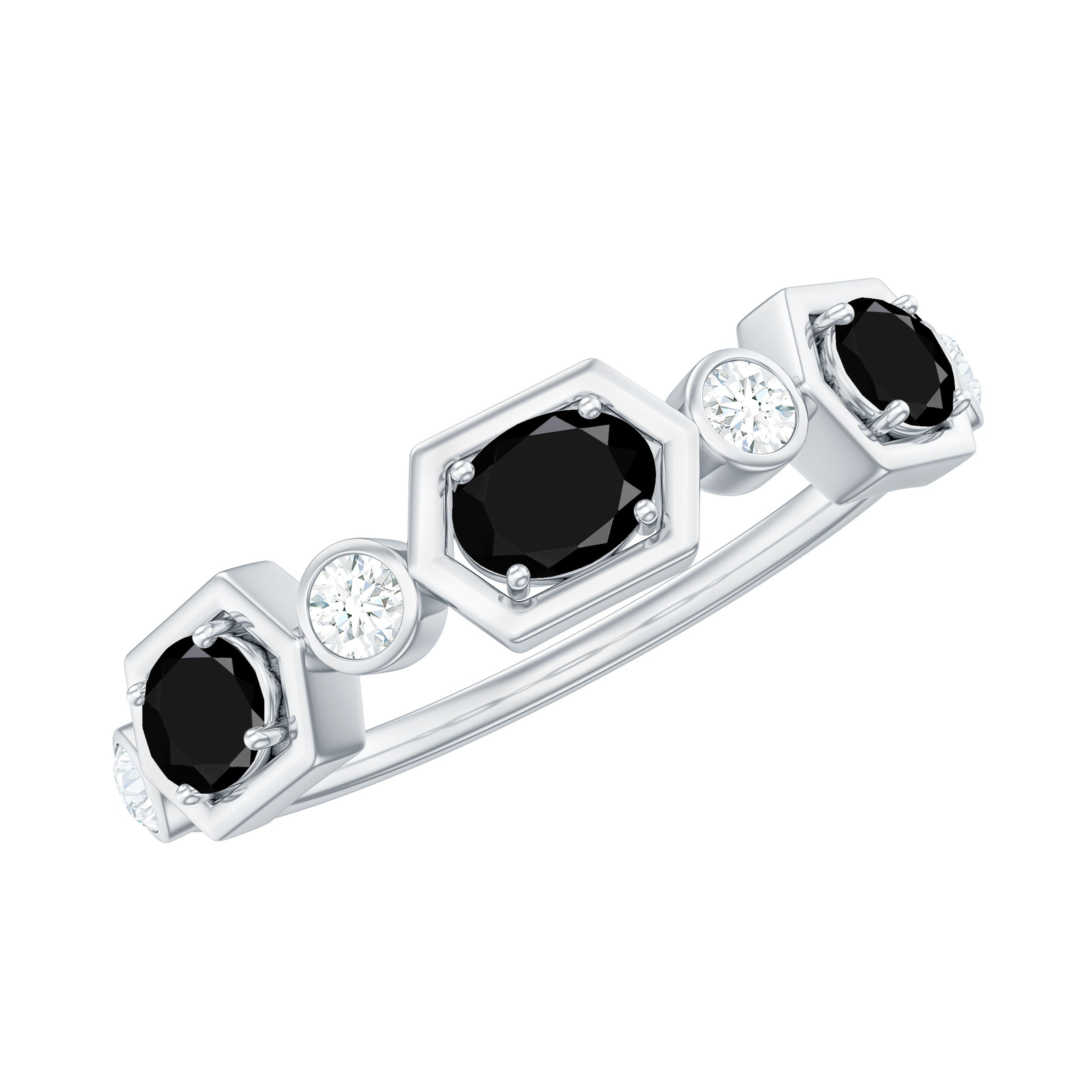 Certified Created Black Diamond Half Eternity Ring with Diamond Lab Created Black Diamond - ( AAAA ) - Quality - Rosec Jewels