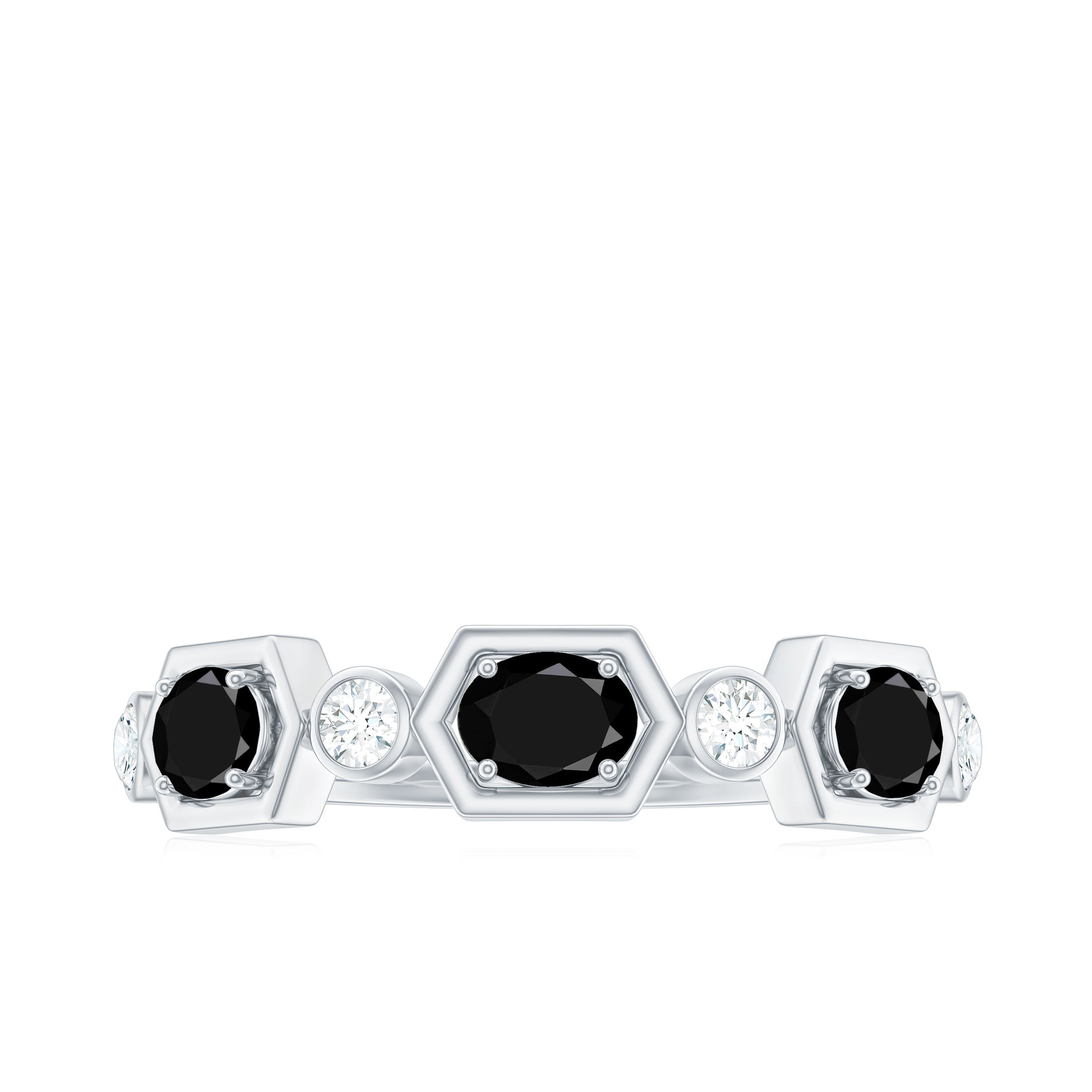Certified Created Black Diamond Half Eternity Ring with Diamond Lab Created Black Diamond - ( AAAA ) - Quality - Rosec Jewels