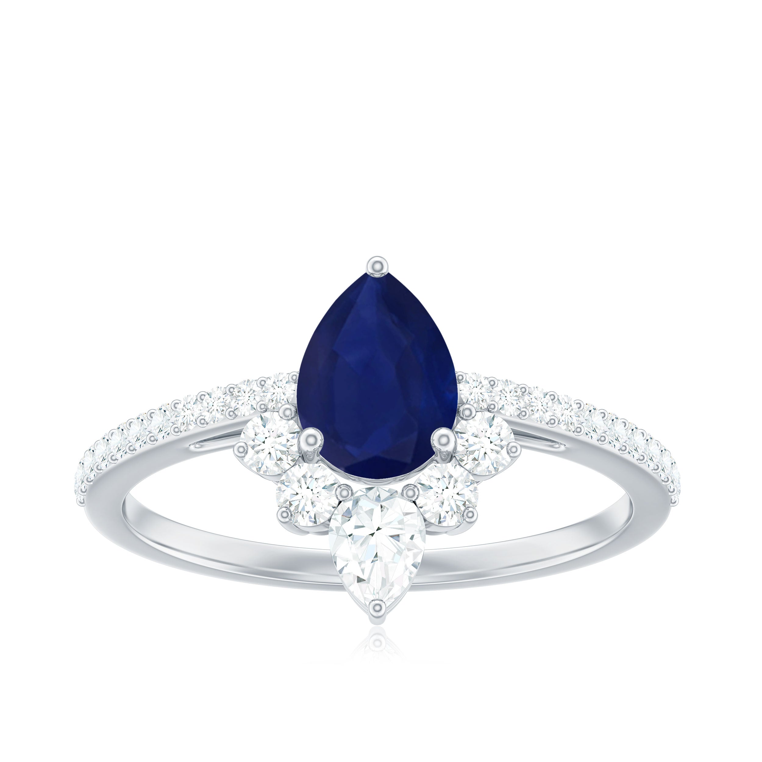 1.5 CT Pear Cut Blue Sapphire Crown Solitaire Ring with Diamond Blue Sapphire - ( AAA ) - Quality - Rosec Jewels
