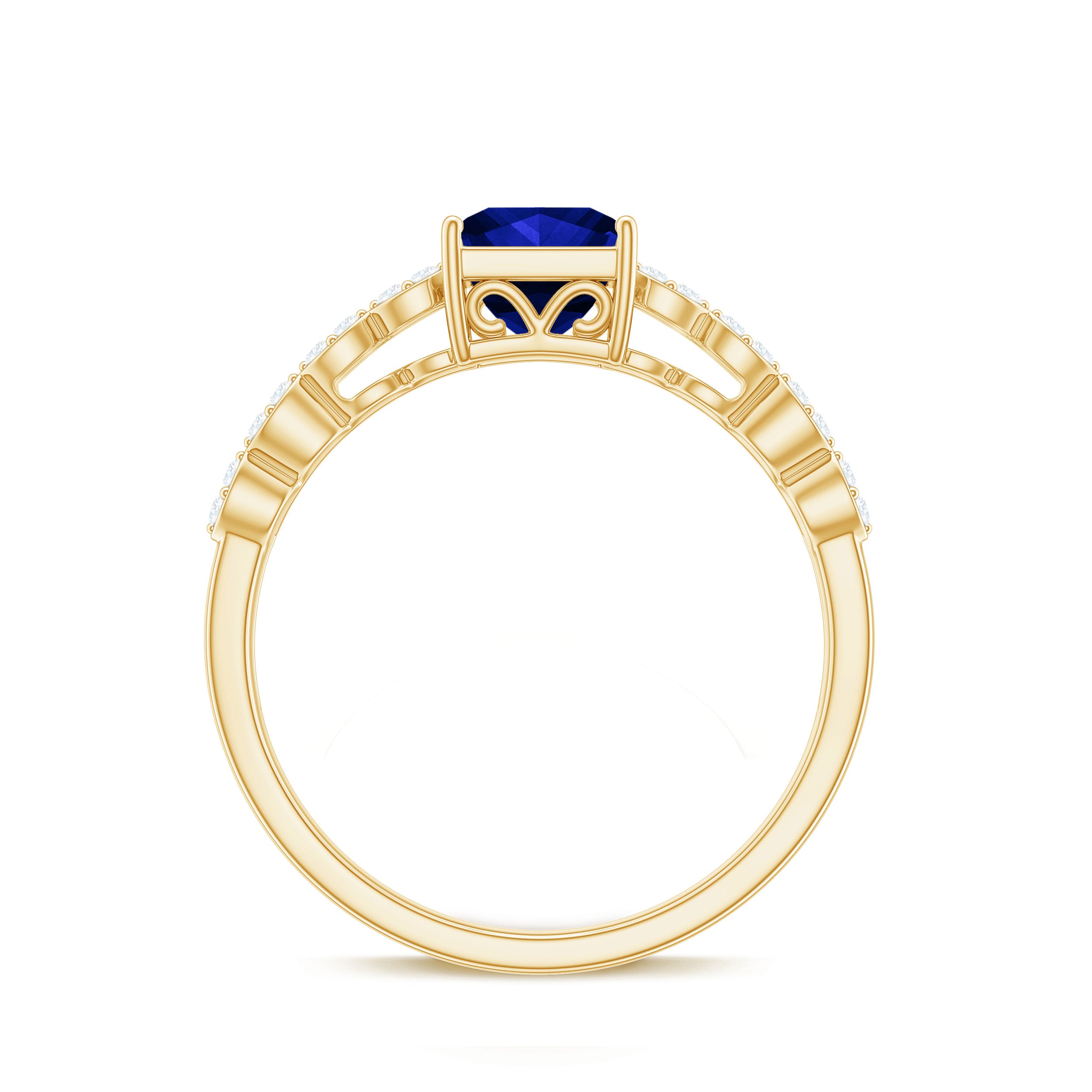 Princess Cut Created Blue Sapphire Double Band Engagement Ring with Diamond Lab Created Blue Sapphire - ( AAAA ) - Quality - Rosec Jewels