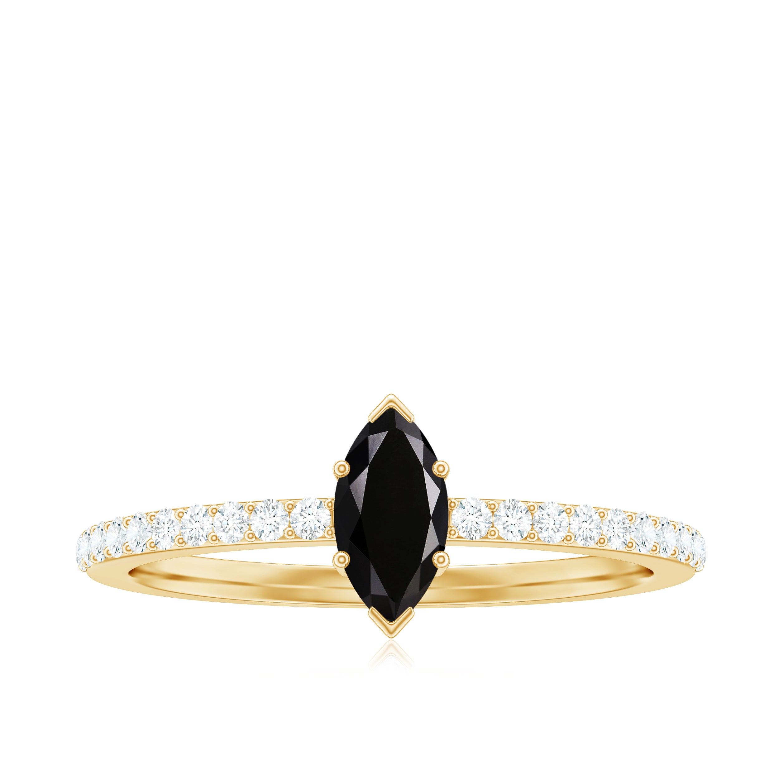 1/2 Carat Black Onyx Marquise Engagement Ring with Diamond Black Onyx - ( AAA ) - Quality - Rosec Jewels