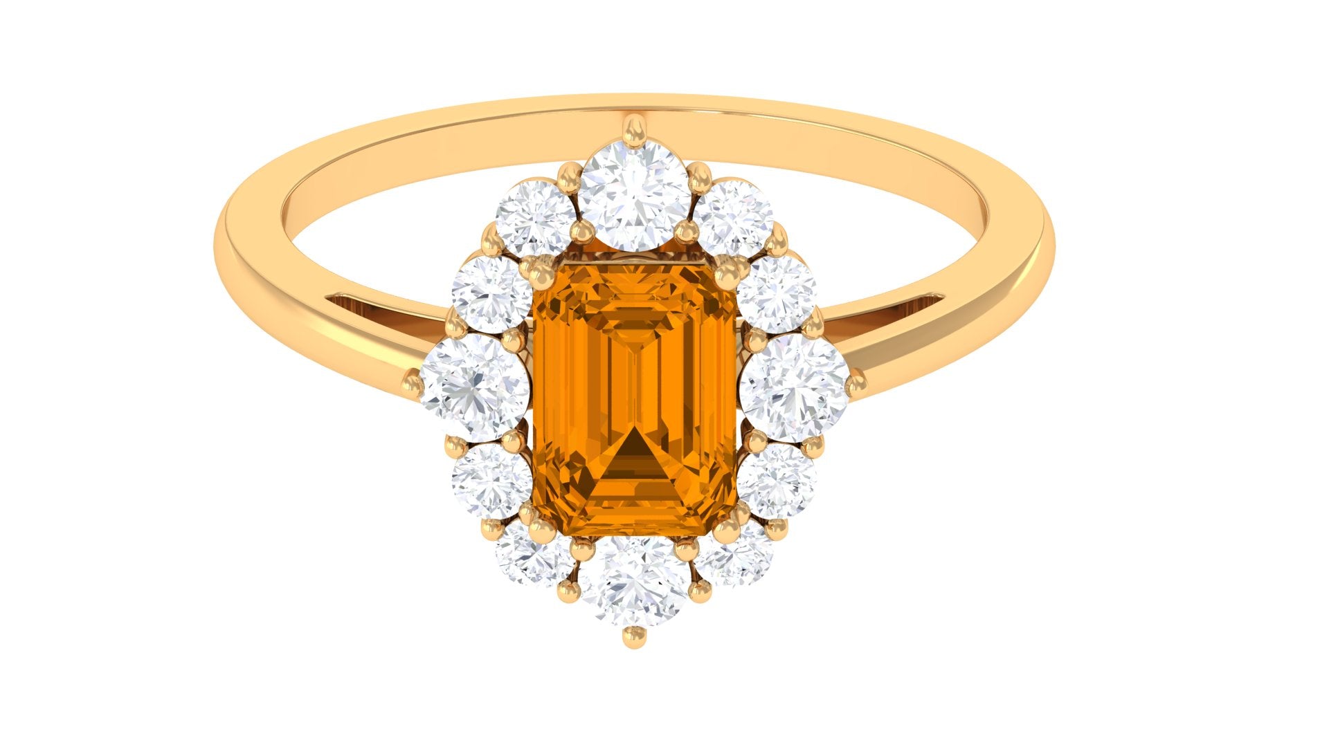 2.75 CT Octagon Cut Citrine Halo Engagement Ring with Moissanite Citrine - ( AAA ) - Quality - Rosec Jewels