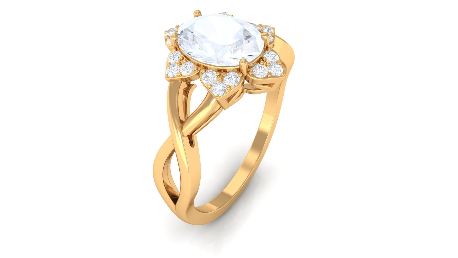 3/4 CT Oval Cut Solitaire Moonstone and Diamond Floral Halo Ring Moonstone - ( AAA ) - Quality - Rosec Jewels