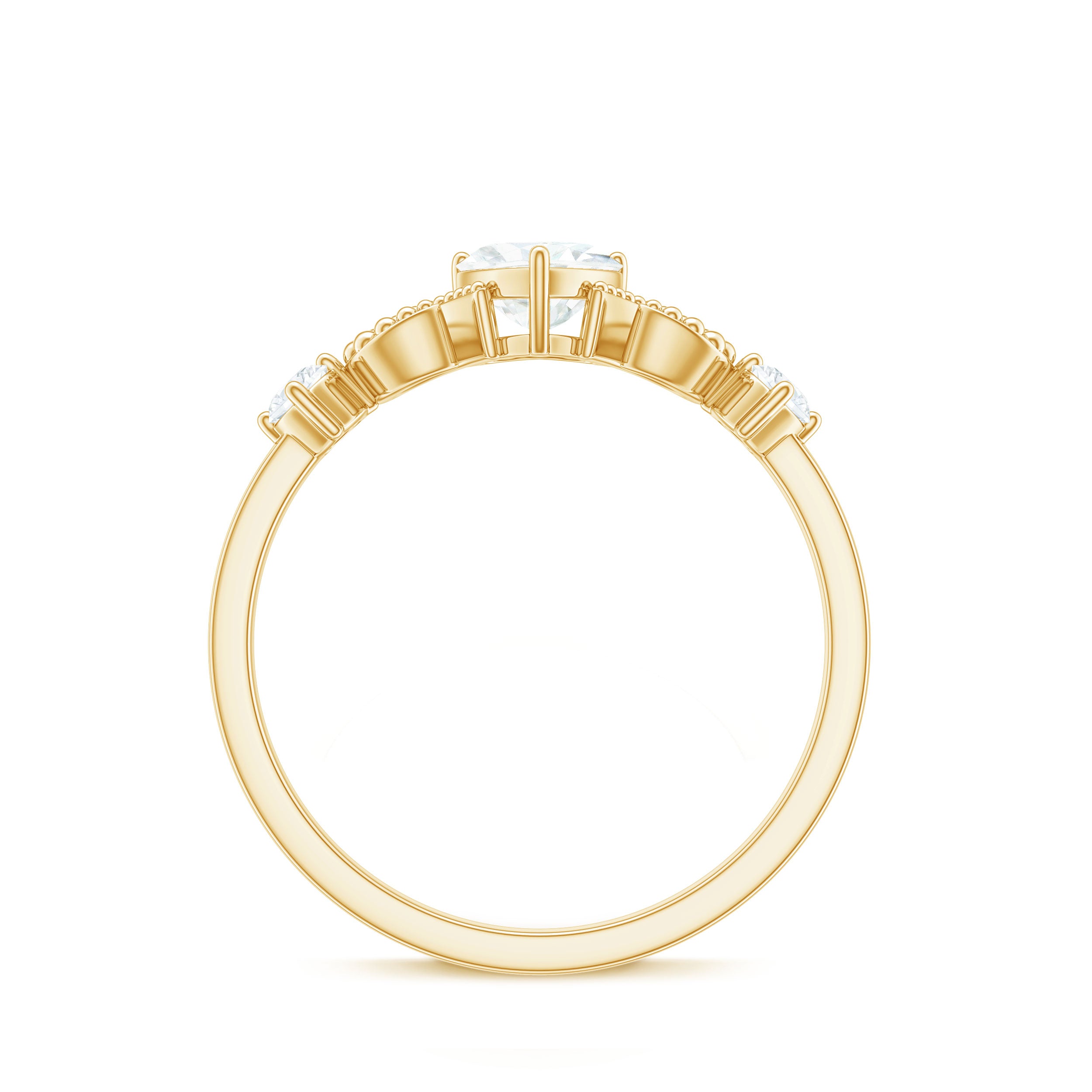 3/4 CT Minimal Zircon Heart Engagement Ring with Gold Beaded Zircon - ( AAAA ) - Quality - Rosec Jewels