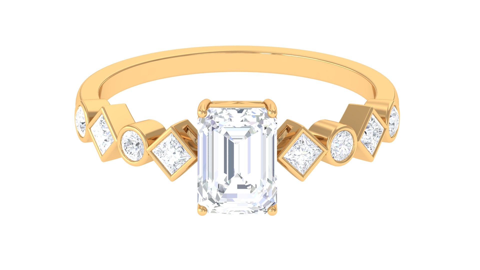 2 CT Octagon Cut Zircon Engagement Ring with Side Stones Zircon - ( AAAA ) - Quality - Rosec Jewels