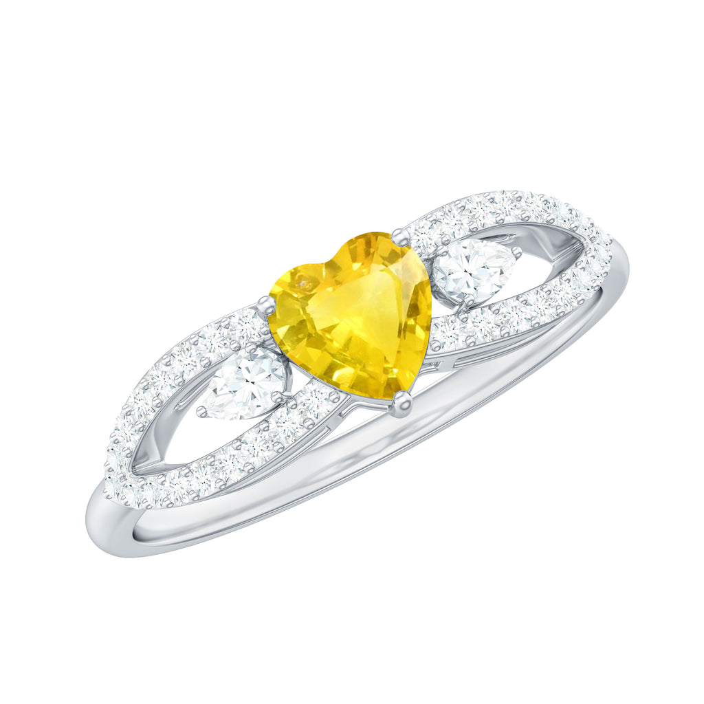 1 CT Solitaire Yellow Sapphire Heart Engagement Ring with Diamond Yellow Sapphire - ( AAA ) - Quality - Rosec Jewels