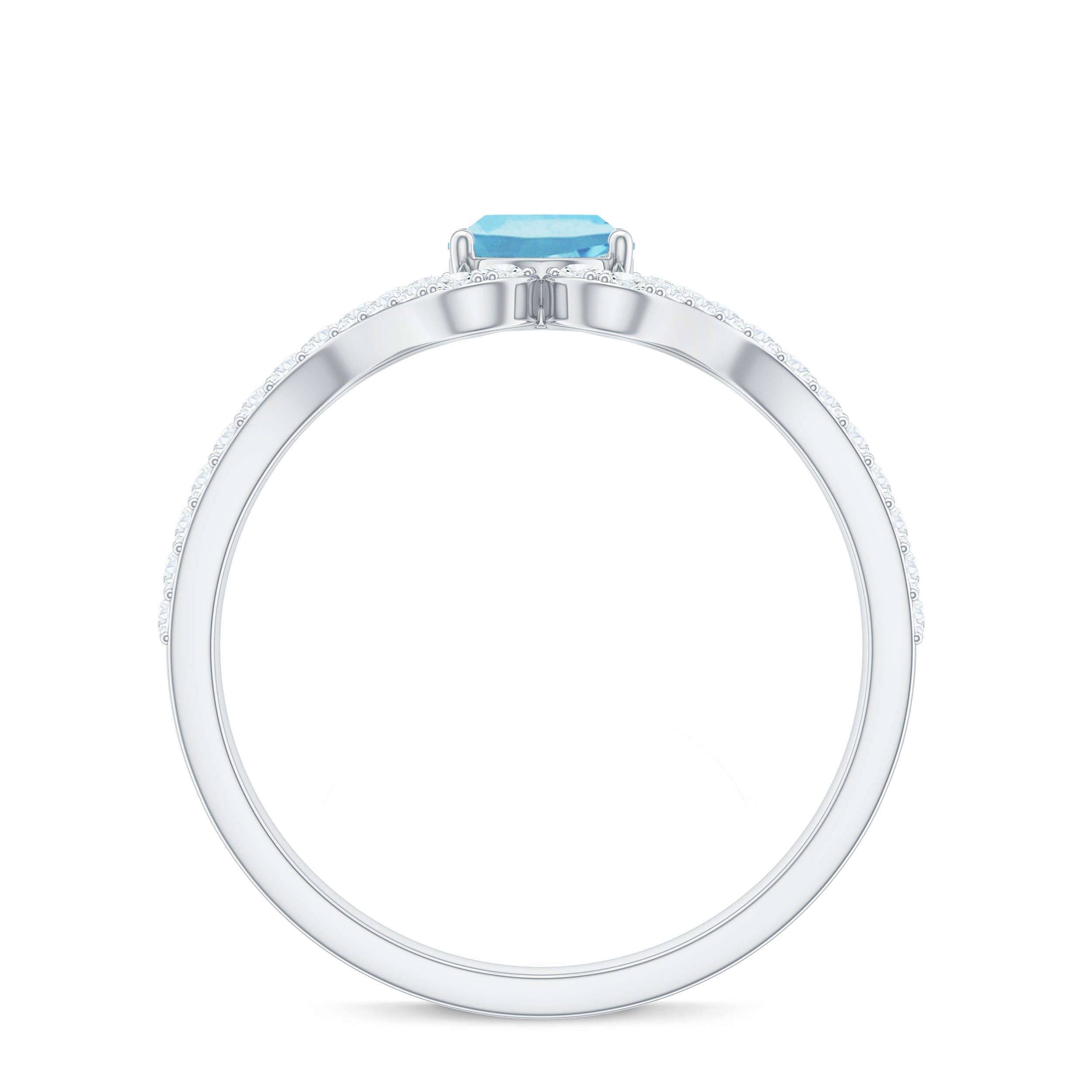 Oval Aquamarine Split Shank Engagement Ring with Diamond Aquamarine - ( AAA ) - Quality - Rosec Jewels