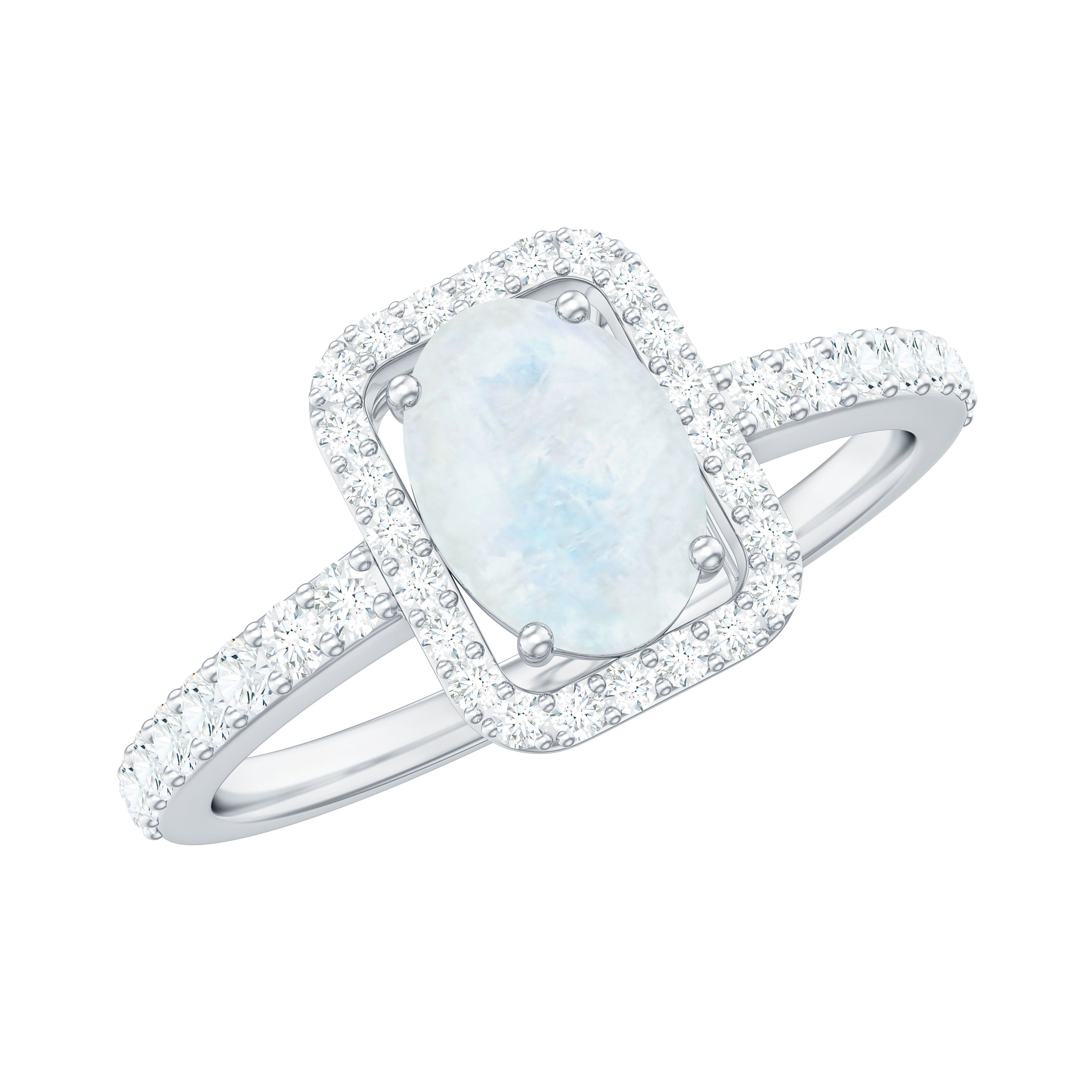 1.50 CT Oval Cut Moonstone Ring with Diamond Halo Moonstone - ( AAA ) - Quality - Rosec Jewels