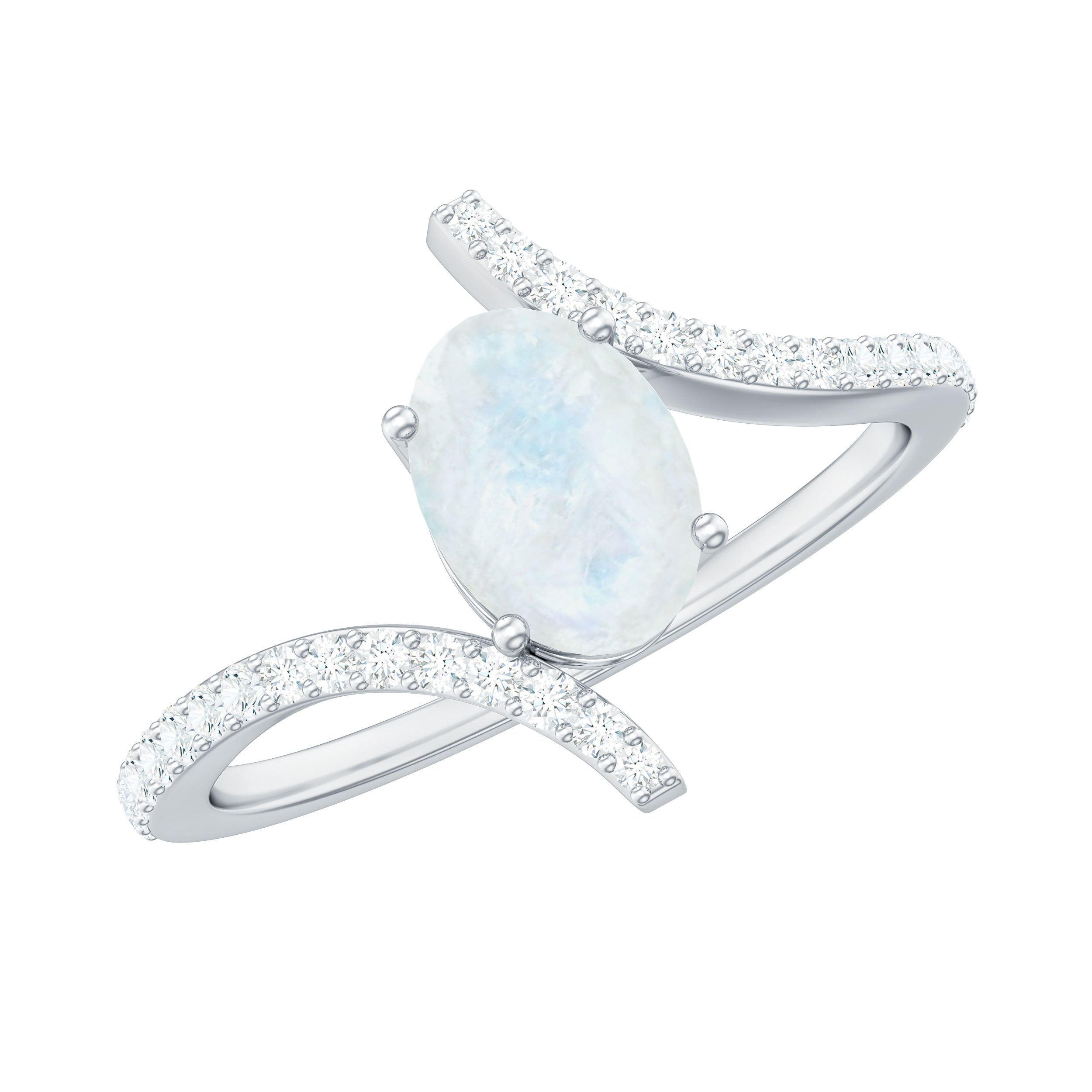 1.50 CT Oval Moonstone Solitaire Bypass Ring with Diamond Moonstone - ( AAA ) - Quality - Rosec Jewels