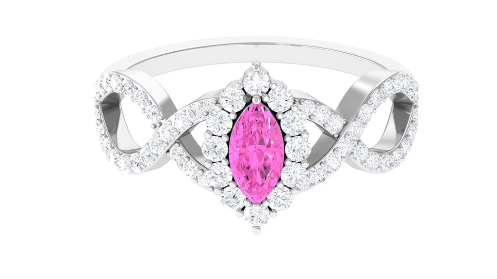 Marquise Pink Sapphire and Diamond Crossover Engagement Ring Pink Sapphire - ( AAA ) - Quality - Rosec Jewels