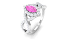 Marquise Pink Sapphire and Diamond Crossover Engagement Ring Pink Sapphire - ( AAA ) - Quality - Rosec Jewels