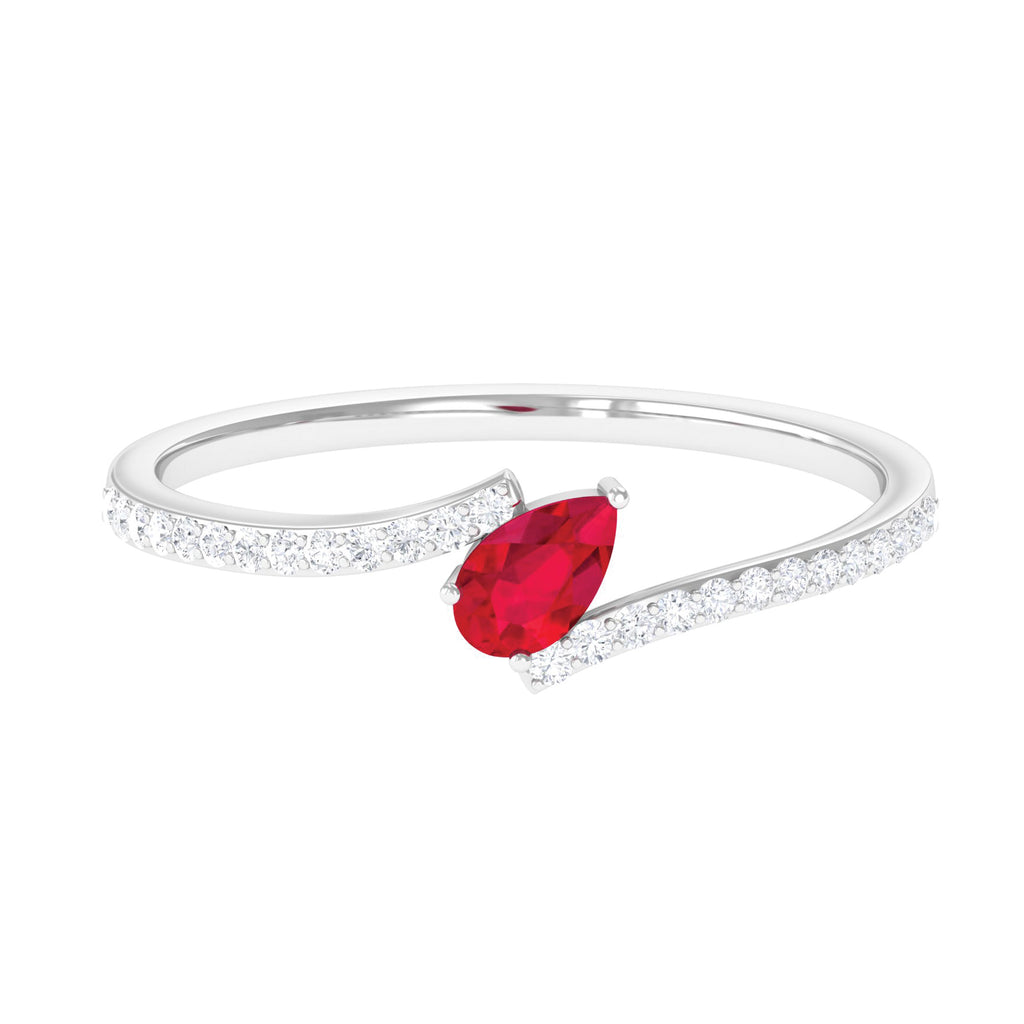 Pear Shape Lab Grown Ruby and Diamond Bypass Promise Ring Lab Created Ruby - ( AAAA ) - Quality - Rosec Jewels