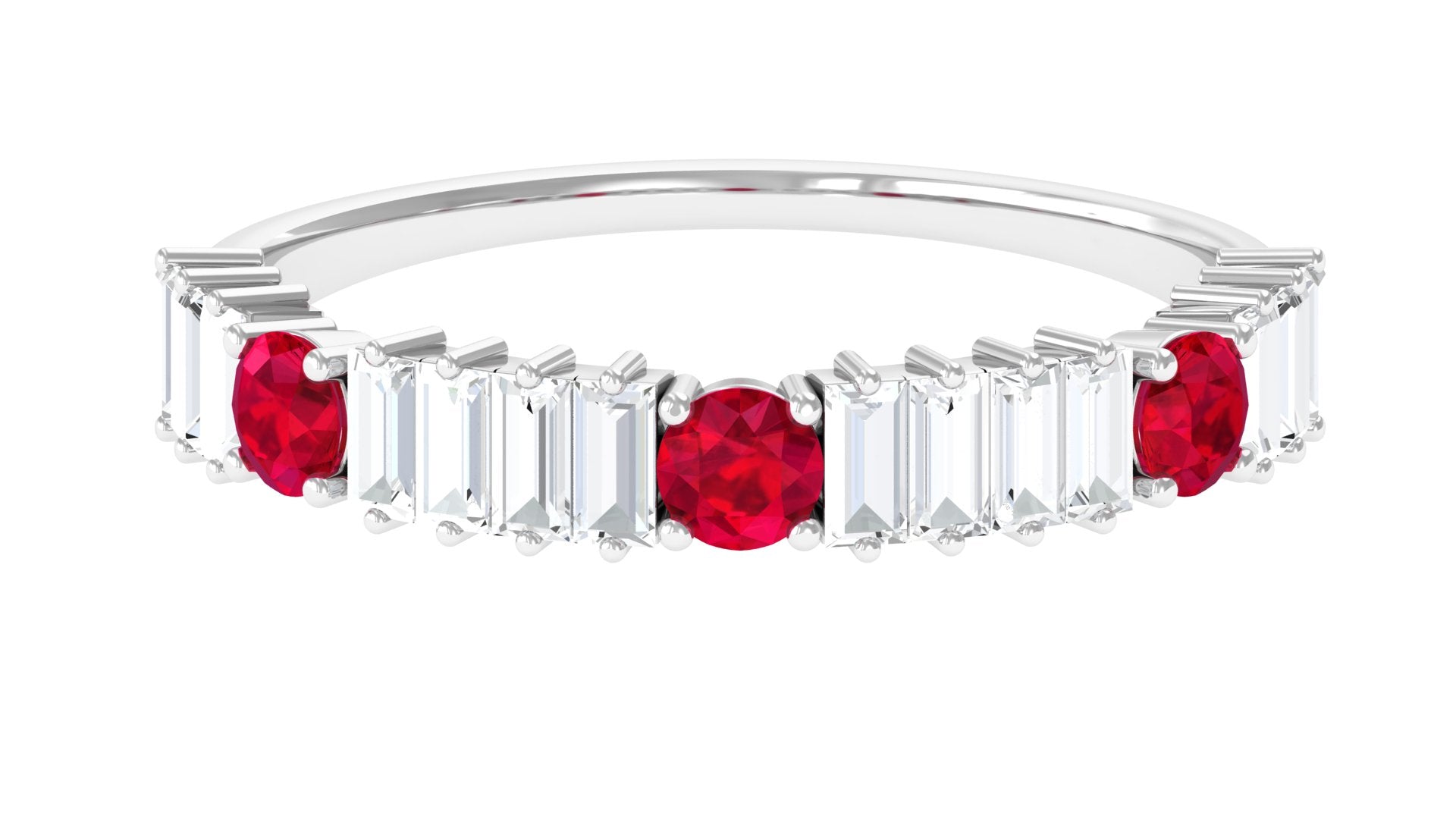 1.25 CT Created Ruby and Moissanite Semi Eternity Ring in Gold Lab Created Ruby - ( AAAA ) - Quality - Rosec Jewels