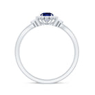 Created Blue Sapphire and Diamond Flower Engagement Ring with Split Shank Lab Created Blue Sapphire - ( AAAA ) - Quality - Rosec Jewels