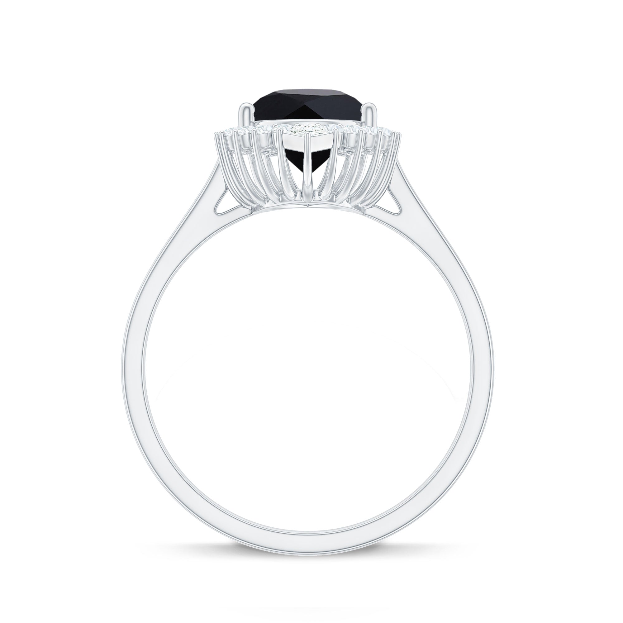 Pear Shaped Black Onyx and Diamond Halo Cocktail Engagement Ring Black Onyx - ( AAA ) - Quality - Rosec Jewels