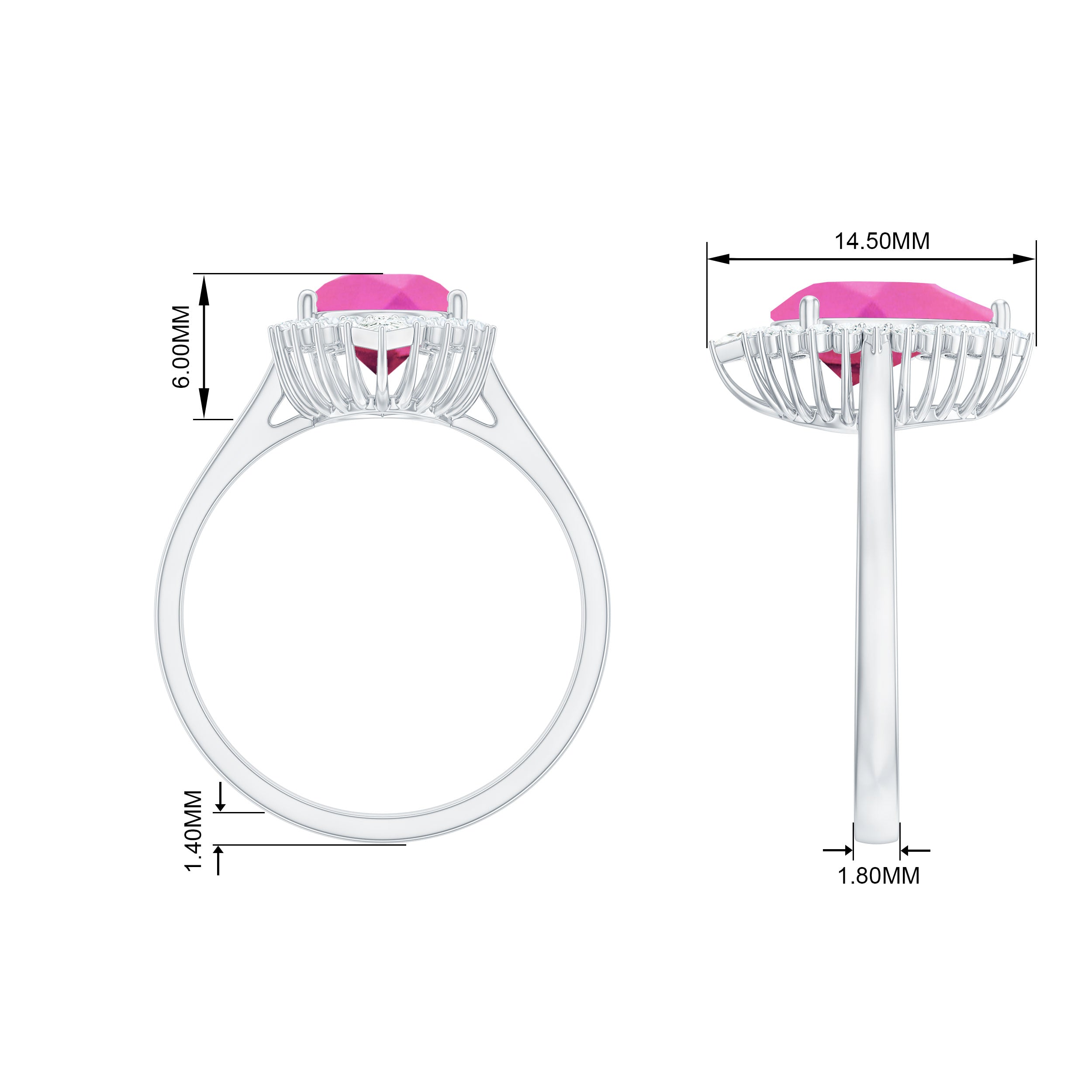 Pear Created Pink Sapphire Cocktail Halo Ring with Diamond Lab Created Pink Sapphire - ( AAAA ) - Quality - Rosec Jewels