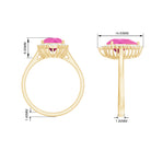 Pear Created Pink Sapphire Cocktail Halo Ring with Diamond Lab Created Pink Sapphire - ( AAAA ) - Quality - Rosec Jewels