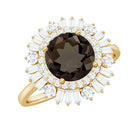2.50 CT Round Smoky Quartz Cocktail Ring with Moissanite Double Halo Smoky Quartz - ( AAA ) - Quality - Rosec Jewels