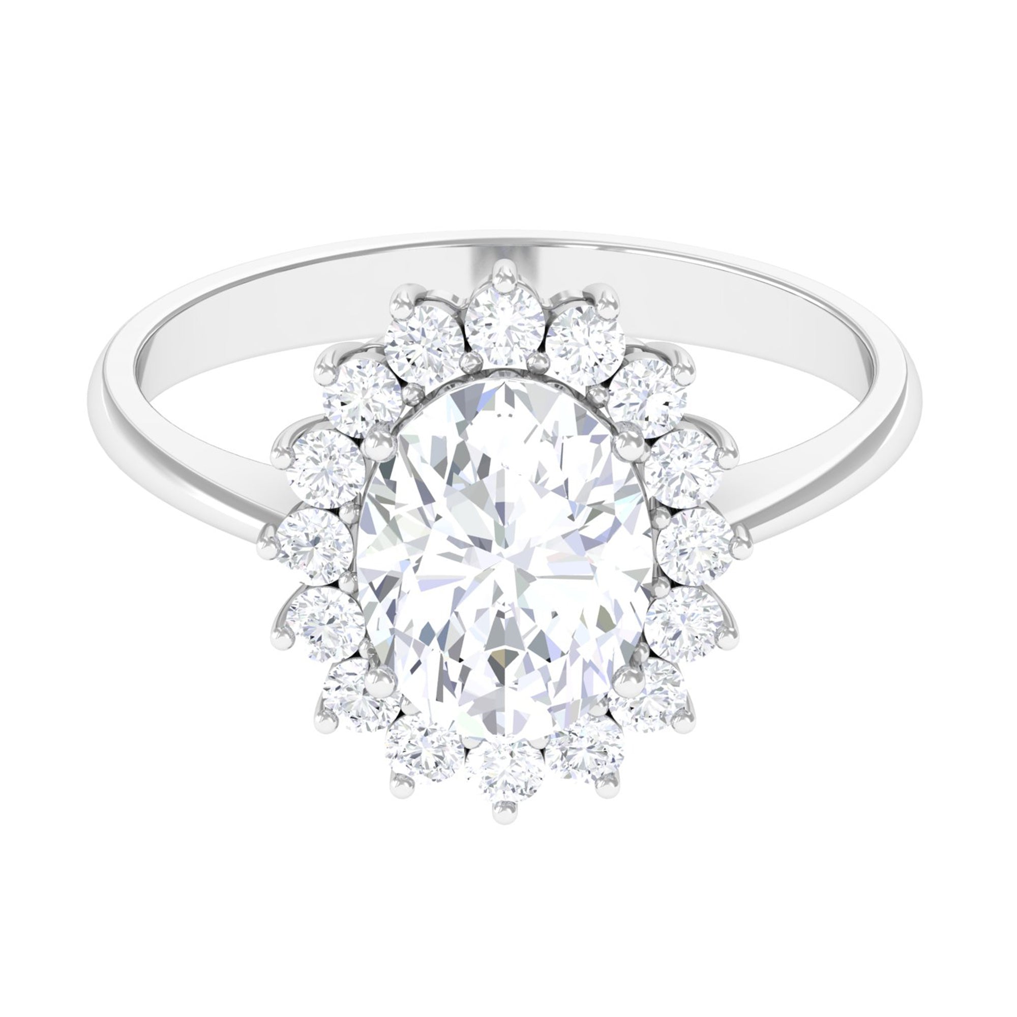 Oval Cut Cubic Zirconia Halo Statement Engagement Ring Zircon - ( AAAA ) - Quality - Rosec Jewels