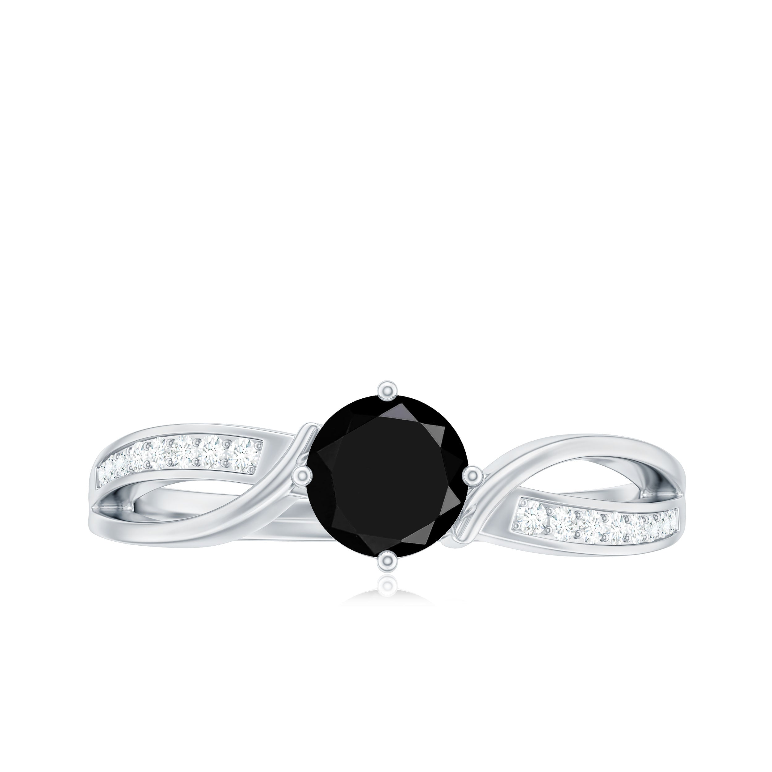 Infinity Shank Round Black Diamond and Diamond Solitaire Engagement Ring Black Diamond - ( AAA ) - Quality - Rosec Jewels