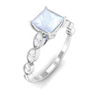 1 CT Princess Cut Moonstone Solitaire Ring with Diamond Side Stones Moonstone - ( AAA ) - Quality - Rosec Jewels