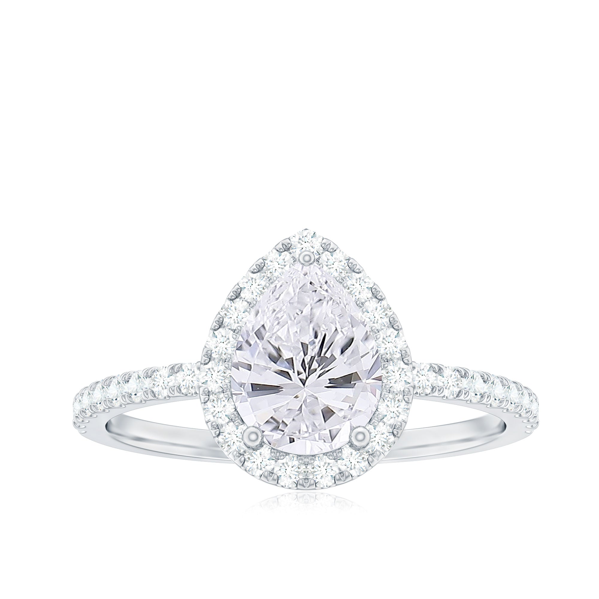 2.5 CT Pear Shaped Simulated Diamond Halo Engagement Ring in Gold Zircon - ( AAAA ) - Quality - Rosec Jewels