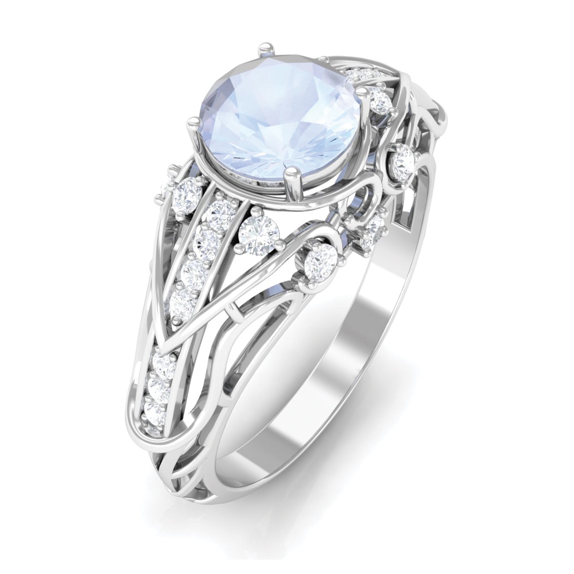 3/4 CT Vintage Moonstone Engagement Ring with Diamond Moonstone - ( AAA ) - Quality - Rosec Jewels