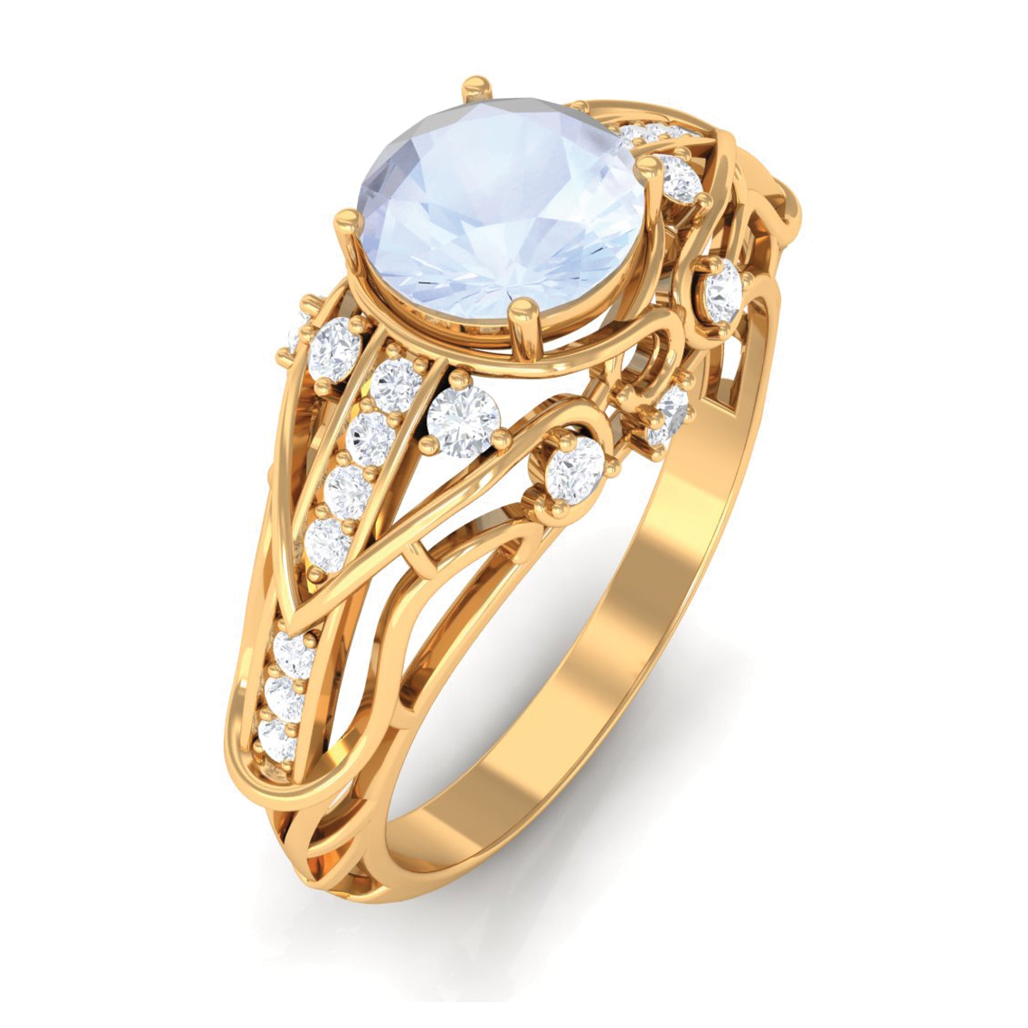 3/4 CT Vintage Moonstone Engagement Ring with Diamond Moonstone - ( AAA ) - Quality - Rosec Jewels