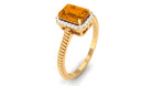 2 CT Emerald Cut Citrine Solitaire Engagement Ring with Diamond Halo Citrine - ( AAA ) - Quality - Rosec Jewels