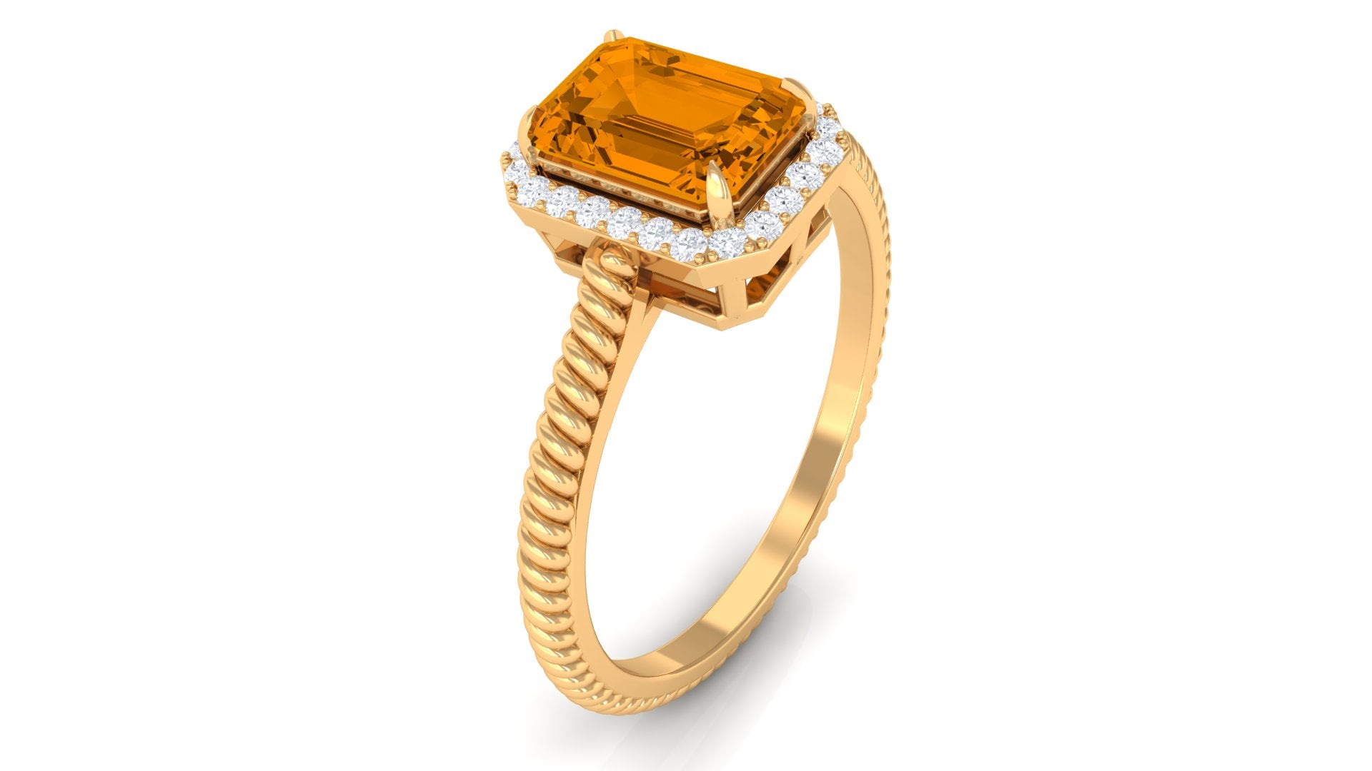 2 CT Emerald Cut Citrine Solitaire Engagement Ring with Diamond Halo Citrine - ( AAA ) - Quality - Rosec Jewels
