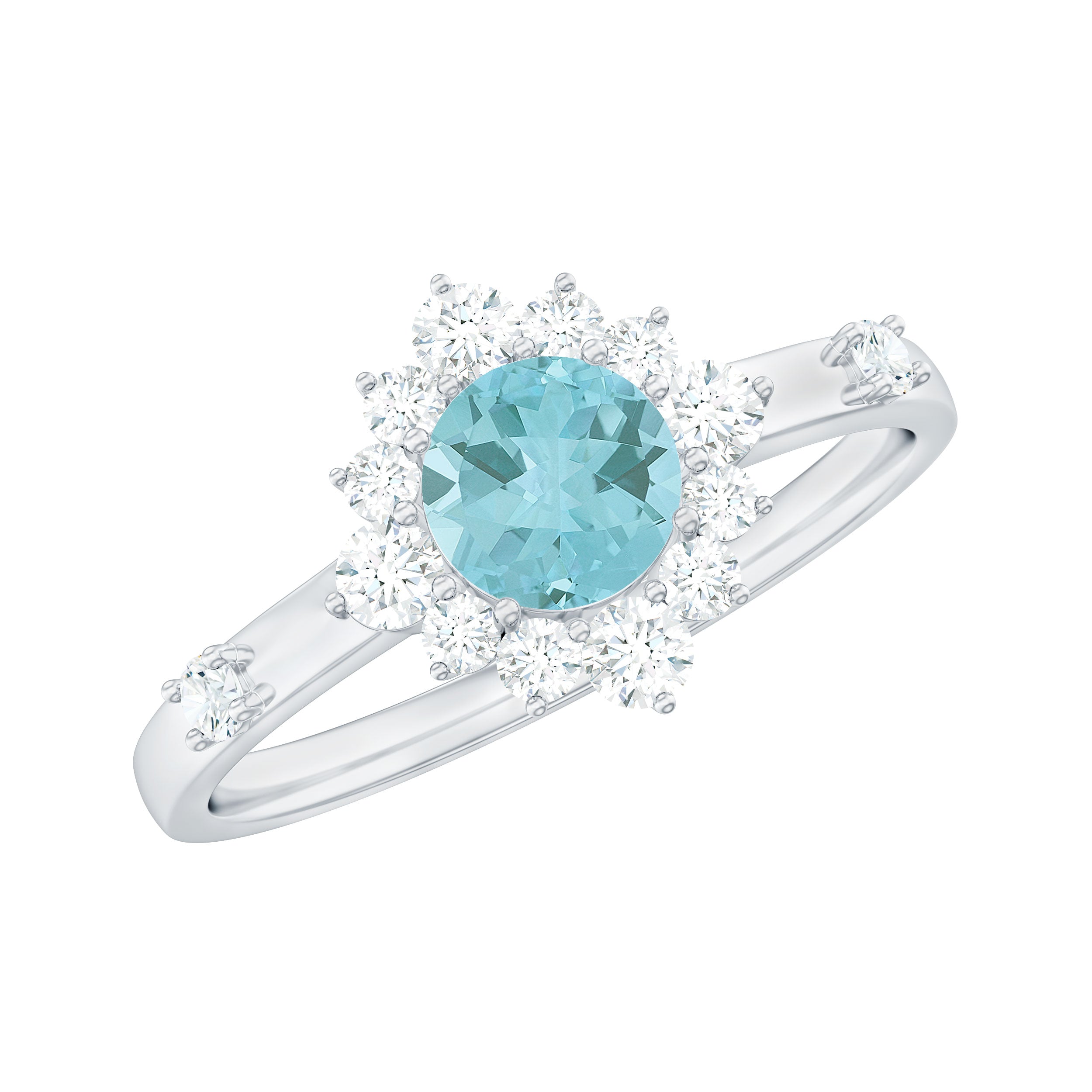 1 CT Round Sky Blue Topaz and Diamond Halo Engagement Ring Sky Blue Topaz - ( AAA ) - Quality - Rosec Jewels
