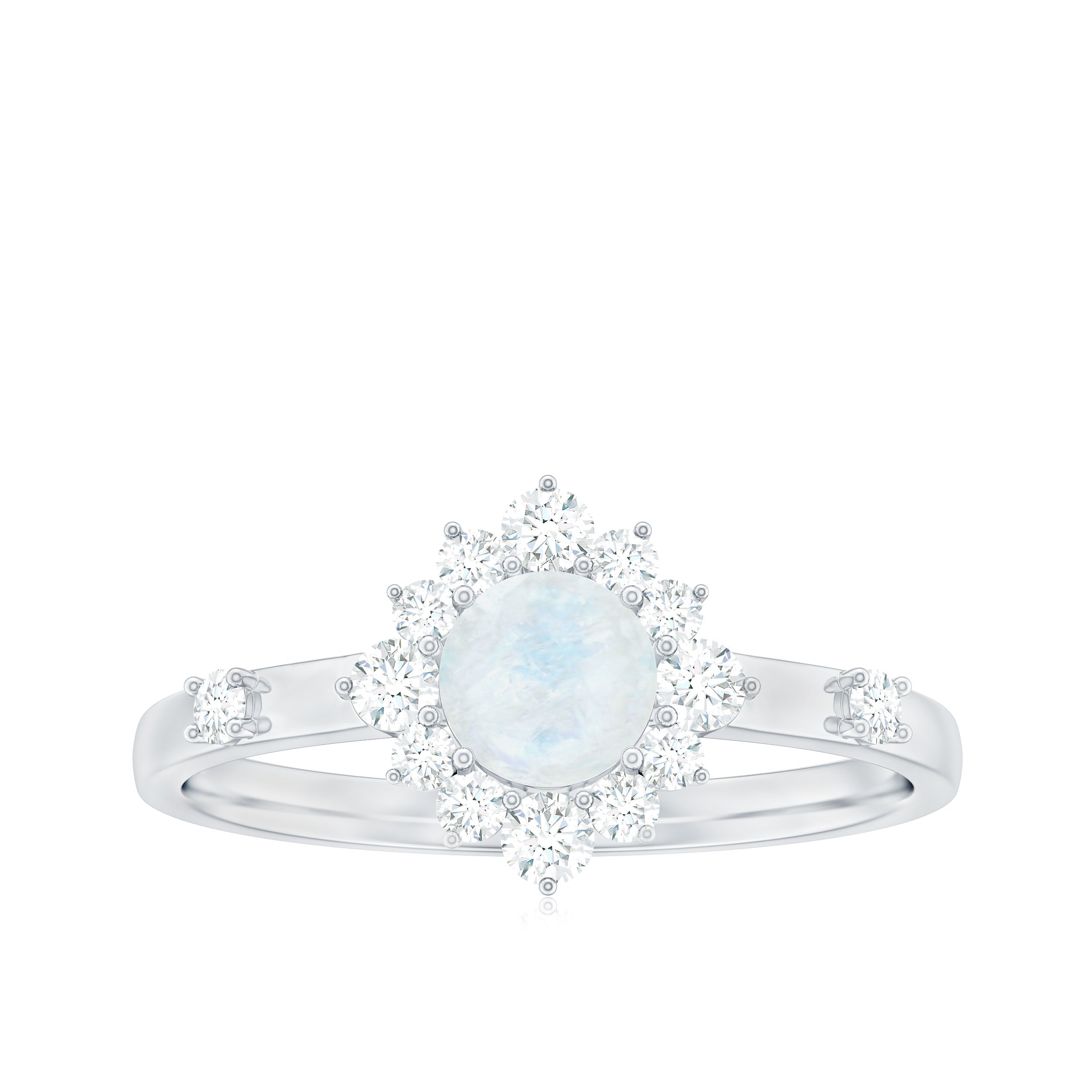 1 CT Round Moonstone and Diamond Halo Engagement Ring Moonstone - ( AAA ) - Quality - Rosec Jewels