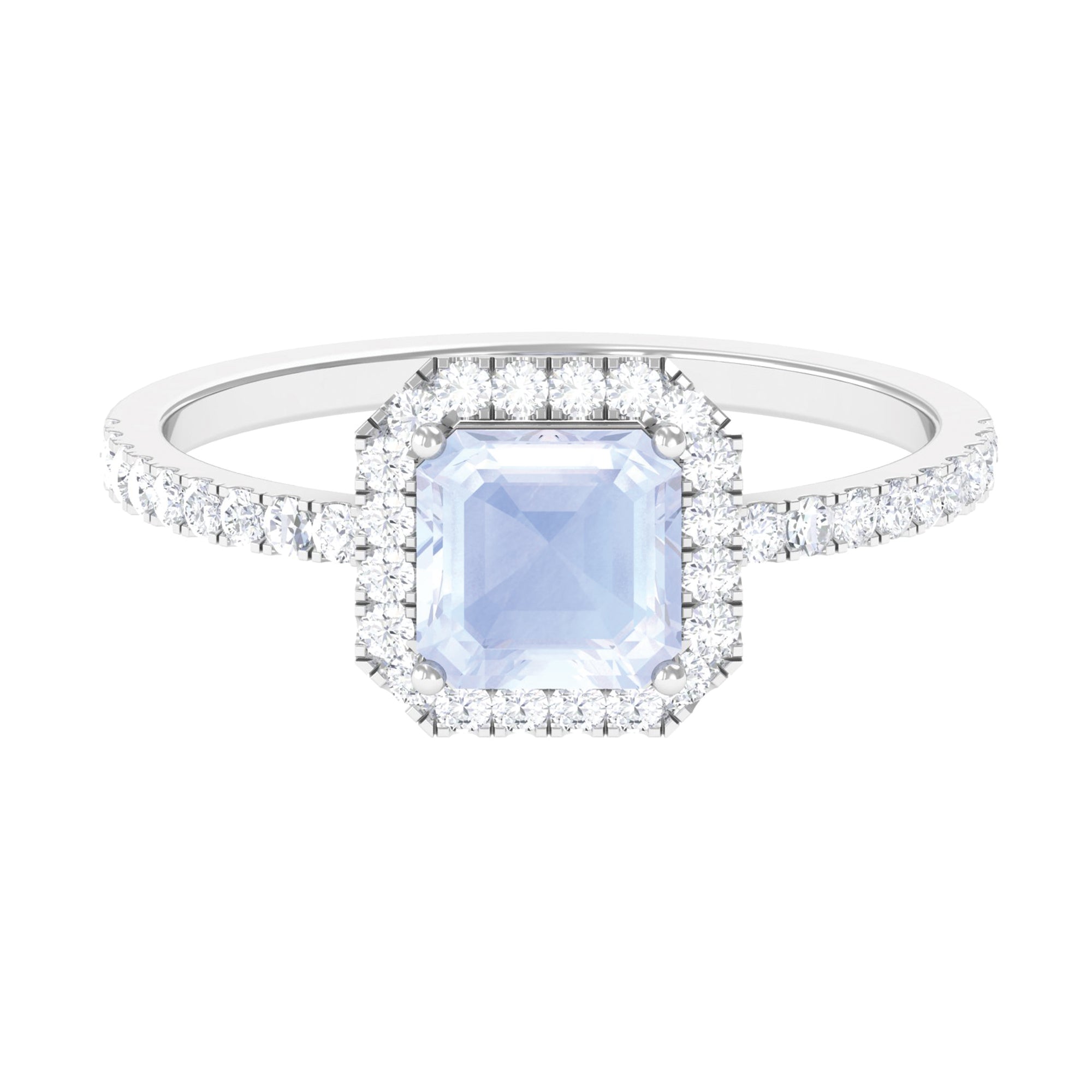 Asscher Cut Moonstone and Diamond Halo Engagement Ring Moonstone - ( AAA ) - Quality - Rosec Jewels