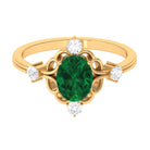 Oval Cut Solitaire Created Emerald Engagement Ring with Diamond Lab Created Emerald - ( AAAA ) - Quality - Rosec Jewels