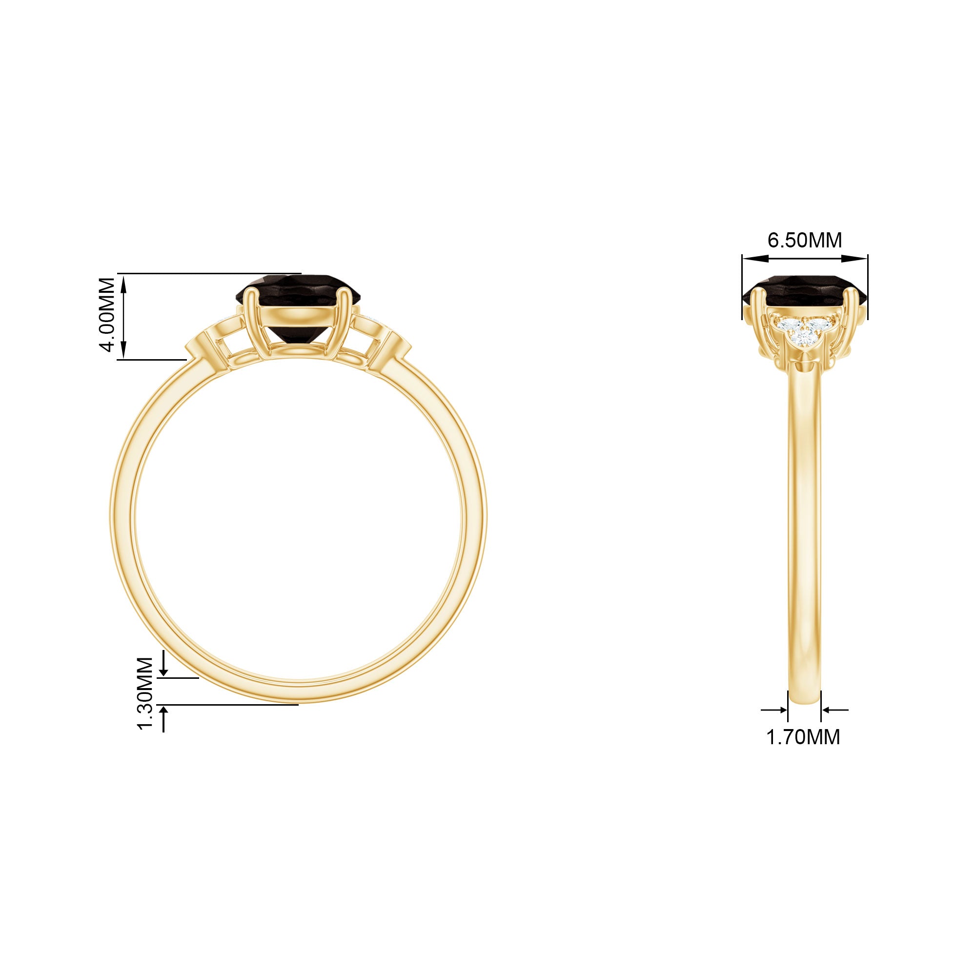 Smoky Quartz Solitaire Engagement Ring with Diamond Trio Smoky Quartz - ( AAA ) - Quality - Rosec Jewels