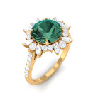 Created Green Sapphire Flower Engagement Ring with Moissanite Lab Created Green Sapphire - ( AAAA ) - Quality - Rosec Jewels